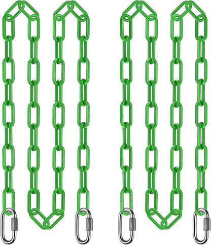 SELEWARE 2 Pack 100 Inch Hanging Swing Chain with 4 Carabiners, 1000LB Capacity Plastic Coated Hanging Chains, Hammock Hardware Kit for Swing, Hanging Chair, Punching Bags, Indoor Outdoor Gym (Green)