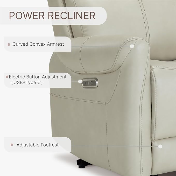 KISLOT Leather Recliner Chair for Adults Wall Hugger RV Recliner with USB Charging Ports Electric Power Reclining Sofa for Living Room Home Theater Seating Bedroom