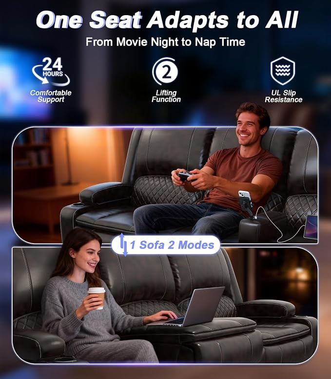 Power Loveseat Recliner Sofa, Removable Armrest 3 Seats Power Reclining Loveseat with Remote Liftable Console, Wall Hugger RV Theater Seating with Storage & USB & RGB (PU, Brown)