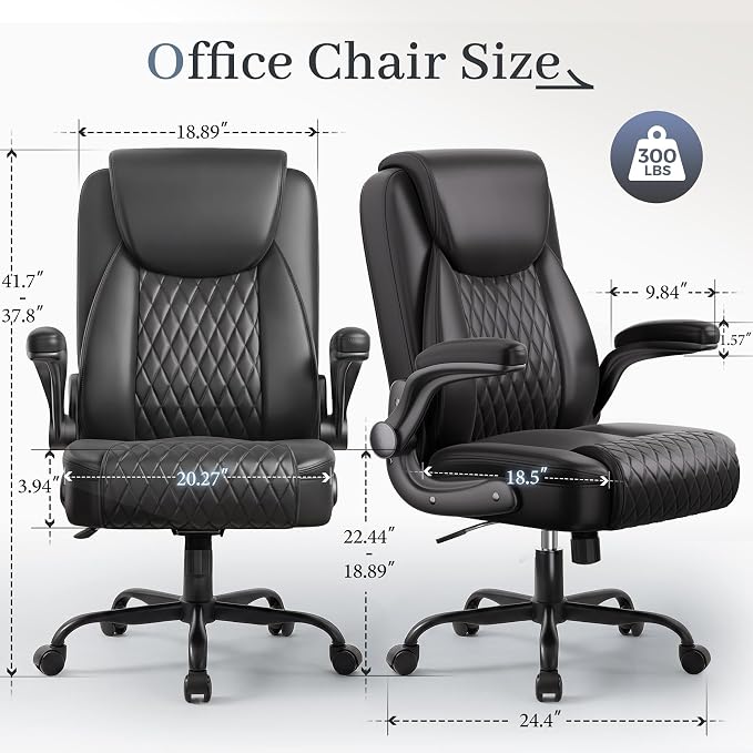 GTPOFFICE Executive Office Chair with Comfortable Lumbar Support, Ergonomic Gaming Chair with Flip-up Armrests & Zoned Pressure-Relief Cushion, Comfy PU Leather Desk Chair, Black