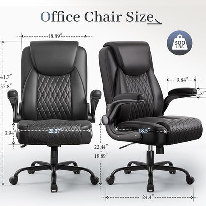 GTPOFFICE Executive Office Chair with Comfortable Lumbar Support, Ergonomic Gaming Chair with Flip-up Armrests & Zoned Pressure-Relief Cushion, Comfy PU Leather Desk Chair, Black