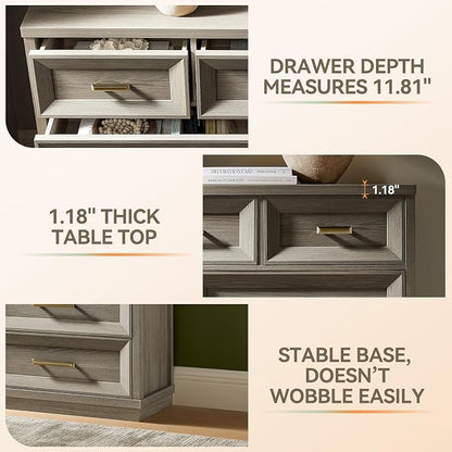 7 Drawer Dresser for Bedroom, 53.5" Wide Wooden Closet Organizers, Modern Chest of Drawers with Metal Handle, Large Storage Dresser TV Stand for Office, Hallway (Grey Oak)