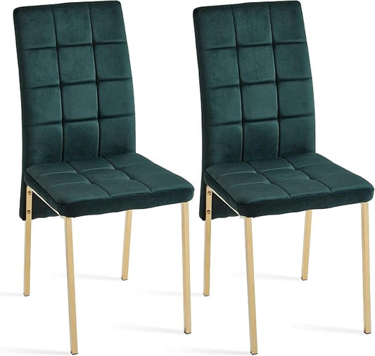 NORDICANA Upholstered Velvet Dining Chairs Classic Kitchen High Back Chairs Set of 2, Featured Dovetail Tufted Side Chairs, Golden Color Metal Legs, Forest Green