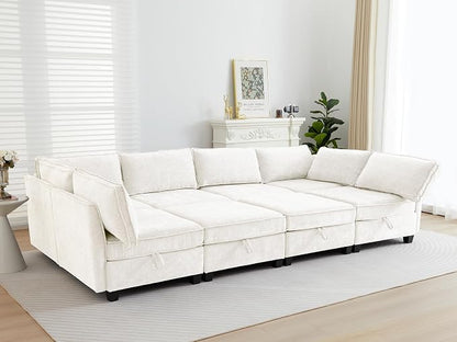 ORRD Oversize Sleeper Modular Sectional Sofa Set, Convertible Couch Bed with Storage, 8 Seater Sofa Modular for Living Room, Office (Beige)