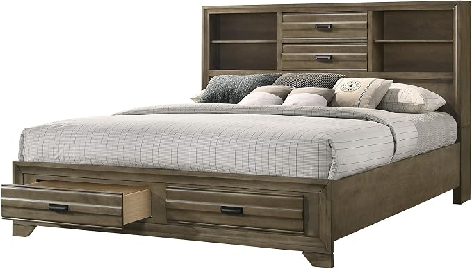 Roundhill Furniture Loiret Light Gray Finish 3-Piece Wood Bedroom Set with Queen Size Storage Bed with Two Nightstands