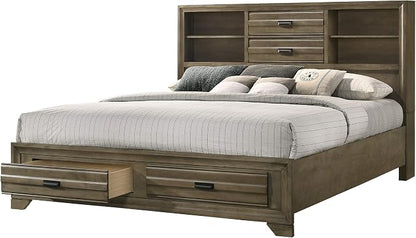 Roundhill Furniture Loiret Light Gray Finish 3-Piece Wood Bedroom Set with King Size Storage Bed with Two Nightstands