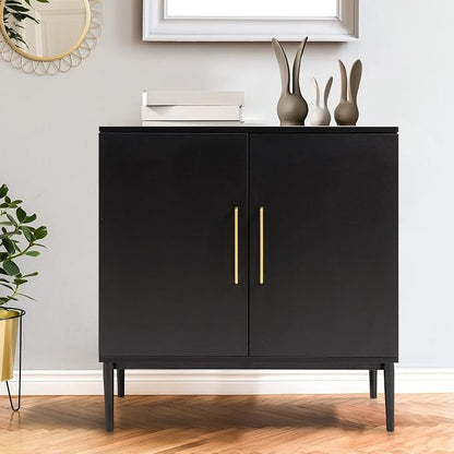 Black Storage Cabinet with Doors, Modern Accent Cabinet, Free Standing Cabinet with Adjustable Shelf, Wooden Buffet Sideboards for Living Room, Kitchen, Dining Room, Entryway