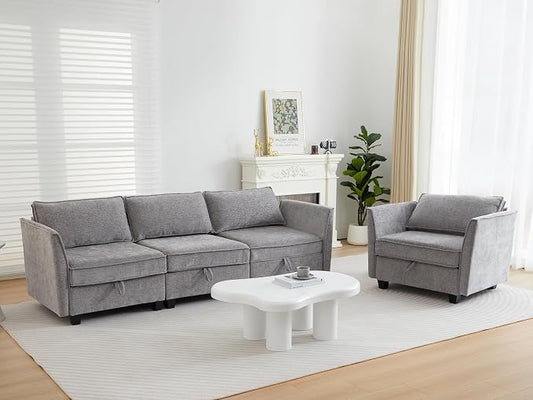 ORRD 2 Piece Modular Sectional Sofa Set, Convertible Couch with Storage, Sofa Modular for Living Room, Office (Grey)