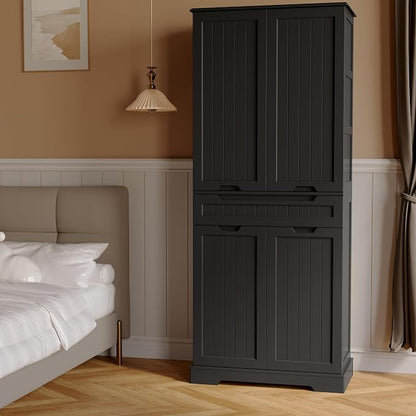 Gizoon 70" Tall Kitchen Pantry Cabinet with Doors and Adjustable Shelves, 5-Tier Multipurpose Pantry Storage Cabinet with Drawer Freestanding Organizer for Small Kitchen Bathroom Laundry Room, Black