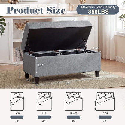 Asense Storage Ottoman Bench, 40 Inches Storage Bench,Foot Rest with Legs,Tufted Ottomans with Safety Hinge,End of Bed Bench for Bedroom,Living Room,Entryway