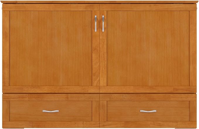 AFI Hamilton Queen Murphy Bed Chest with Mattress, Storage, and Built-in Charger in Light Toffee