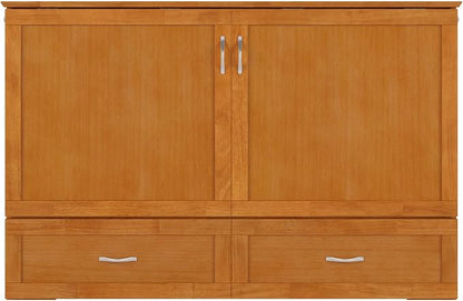 AFI Hamilton Queen Murphy Bed Chest with Mattress, Storage, and Built-in Charger in Light Toffee