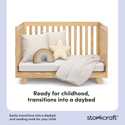 Storkcraft Beckett 3-in-1 Convertible Crib – GREENGUARD Gold Certified, Fits Standard Crib Mattress, Converts to Toddler Bed and Daybed, 4 Mattress Heights, Grow-with-Me Design (Natural)