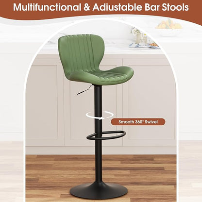 JAMFLY Bar Stools Set of 2, Leather Adjustable Barstools Counter Height Modern Bar Stools, Island Chairs Set of 2 for Kitchen, Green