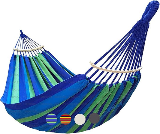 GOCAN Double Hammock 2 Person Extra Large 220x160cm Total Length 330cm Load 500lb Canvas Cotton Hammock for Patio Porch Garden Backyard Lounging Outdoor and Indoor with Removable Spreader bar