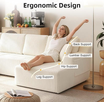 130" U-Shaped Modular Sectional Sofa with Chaise, Boneless Corduroy Flexible Module Seating for Living Room, Cloud Couch with Cup Holders and Side Pockets, No Assembly (Beige)