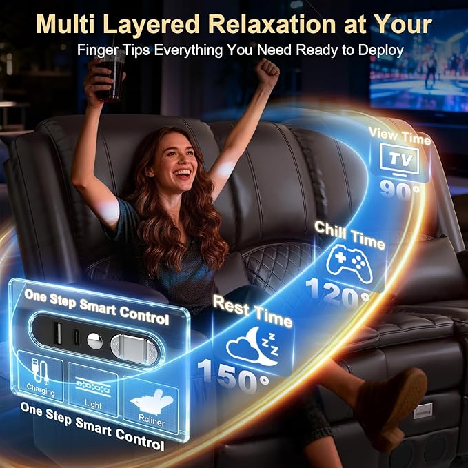 Power Recliner Loveseat Recliner with Massage and Lumbar Heating, Home Theater Reclining Loveseat with Flip Console, RV Couch Wall Hugger with 2 Speakers, Storage, USB, Outlet & LED (PU, Brown)