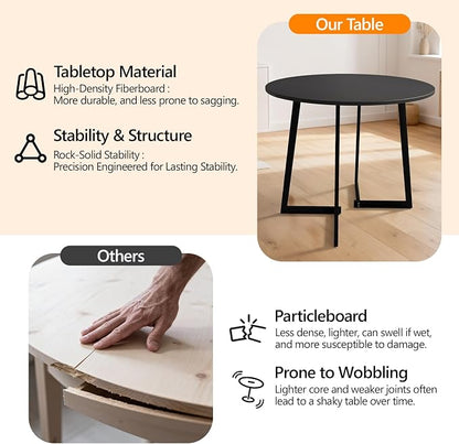 VINGLI Round Dining Table for 2-4, 35in Modern Dining Room Table with Cross Leg, Black Wooden Kitchen Table, Space-Saving, Small Space Circle Dinette for Home, Kitchen, Apartment