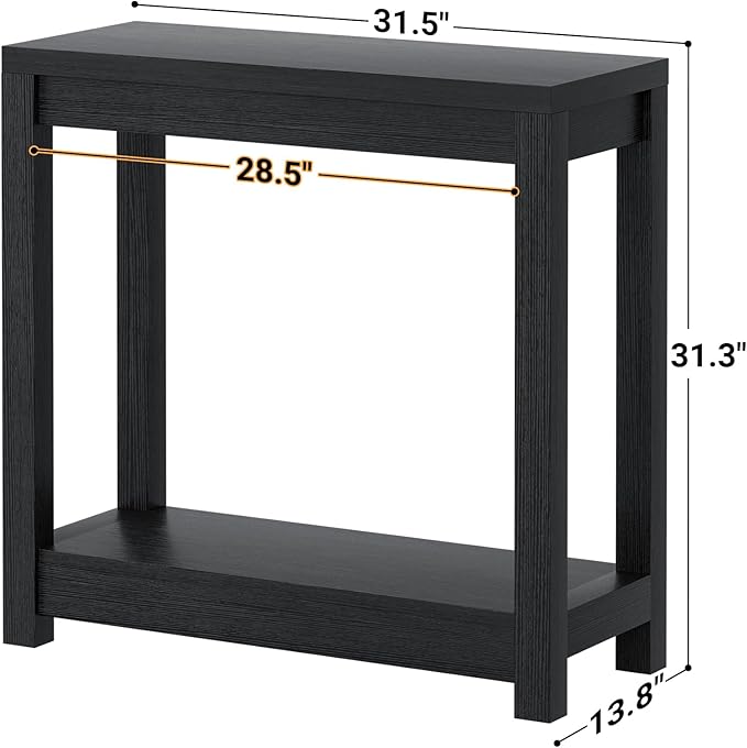 Besiost Small Farmhouse Wood Entryway Table Narrow Console Table with Storage Behind Couch Sofa Table with Shelves Entry Way Table with Open Storage, Easy Assembly, 32" Embossed Wood Grain Black