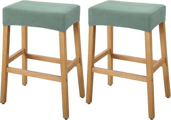 YISUN Stool Covers Rectangle - 2 Pack Stretch Waterproof Saddle Seat Cover Counter Bar Stools Bar Chairs Covers Kitchen Island Chairs Cushion Protector (2, Green)