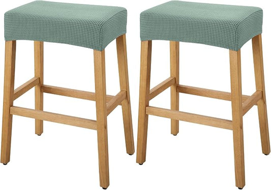 YISUN Stool Covers Rectangle - 2 Pack Stretch Waterproof Saddle Seat Cover Counter Bar Stools Bar Chairs Covers Kitchen Island Chairs Cushion Protector (2, Green)