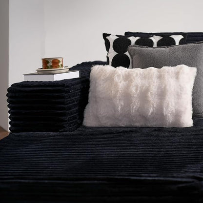 ovios 104" Cloud Boneless Couch with L-Shape Chaise,Modern Sectional Modular Sofa with Deep Seat, Upholstered Couches for Living Room Bedroom,No Assembly Required, Black (Plush Corduroy Fabric)