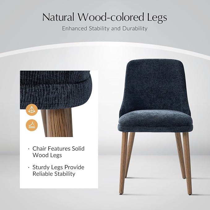 Upholstered Dining Chairs Set of 6, Fabric Dining Room Chairs with Curved Backrest, Solid Wood Legs, Modern Kitchen Chairs for Dining Room Living Room, Navy