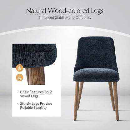 Upholstered Dining Chairs Set of 6, Fabric Dining Room Chairs with Curved Backrest, Solid Wood Legs, Modern Kitchen Chairs for Dining Room Living Room, Navy