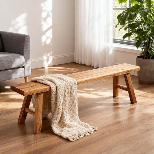 Narrow Entryway Bench Farmhouse Wood End of Bed Bench 20" 32" 39" 47" 55" 63" 71" 79" Sturdy Stable Skinny Long Benchs for Bedroom Hallway Dining Room Porch Easy to Assemble Natural Finish(63")