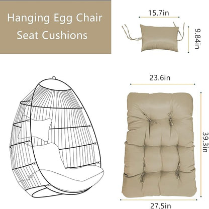 Enipate Outdoor Hanging Egg Chair Cushion, Water-Resistant Tufted Swing Basket Chairs Cushion Pads with Headrest Pillow
