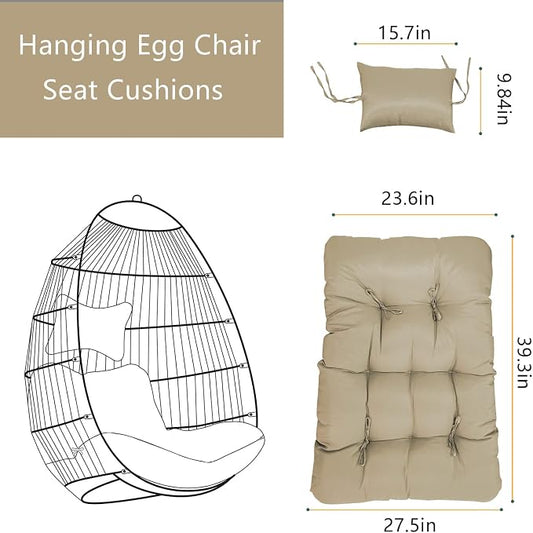 Enipate Outdoor Hanging Egg Chair Cushion, Water-Resistant Tufted Swing Basket Chairs Cushion Pads with Headrest Pillow