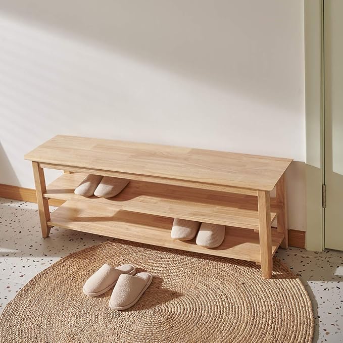 XKZG Shoe Rack Bench Wooden Shoe Storage Bench Simple Style Wood Entryway Bench (Natural,47.2")