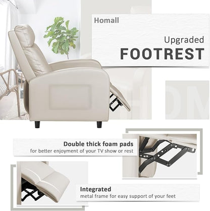 Homall Recliner Chair, Recliner Sofa for Adults, Recliners Home Theater Seating with Lumbar Support, Reclining Sofa Chair for Living Room (Leather, Beige)