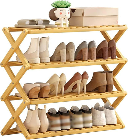 Bamboo Multilayer Foldable Tall Shoe Rack Boots Organizer Storage Sturdy Narrow Shoe Shelf for Entryway, Closet, Porch, Dorm, Living Room, Bedroom