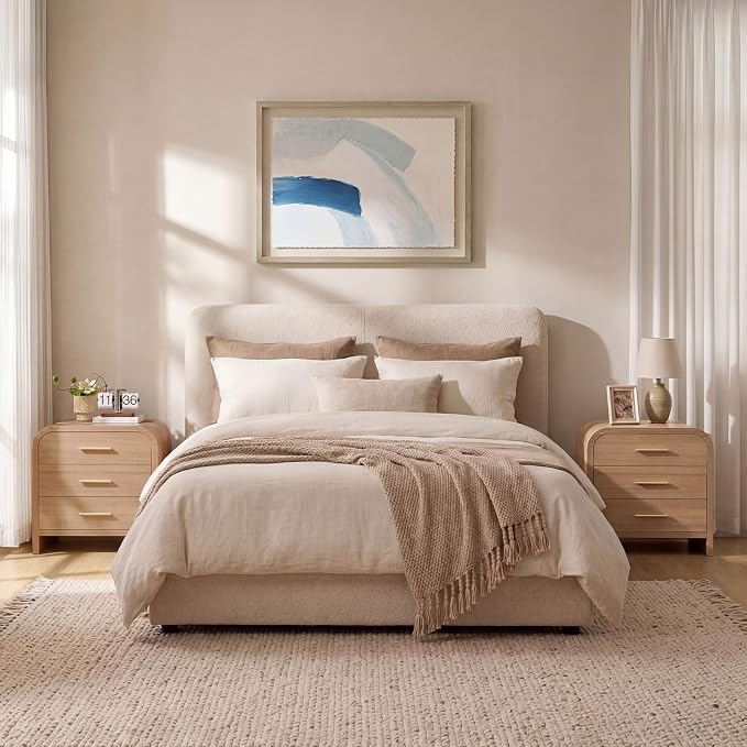 Night Stand [Unique Curved Profile] [FSC-Certified Wooden Board] 3-Drawer Nightstand 26.7" H Metal Handle Modern Sturdy Bedside Table Side Table End Table