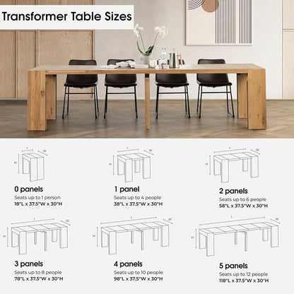 Transformer Table - Solid Wood Extendable Dining Table, Seats 2-12, Expandable Dining Room Table, Space-Saving Furniture, Expandable Dining Furniture, Natural (Table Only)
