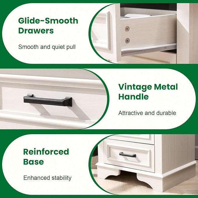 22-Inch Wide Modern Nightstand with Charging Station, End Table with 3 Large Drawers, Simple Design Bedside Table for Bedroom and Office,White(Single Piece)