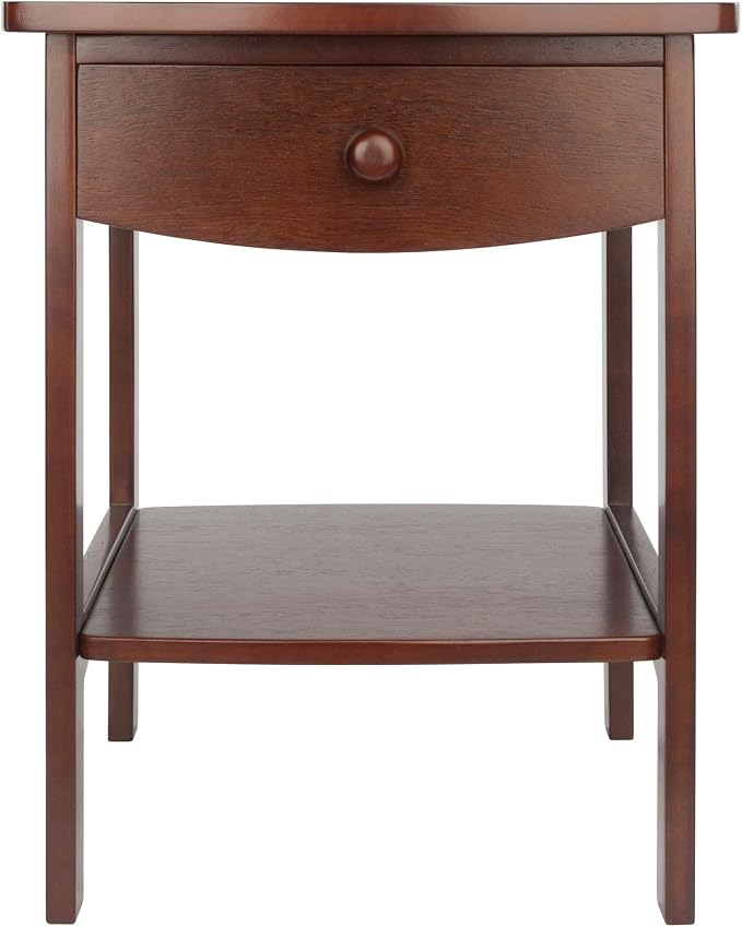 Winsome 22 x 18 x 18-Inch Wood Curved End Table/Night Stand with One Drawer, Brown (94918)