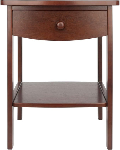 Winsome 22 x 18 x 18-Inch Wood Curved End Table/Night Stand with One Drawer, Brown (94918)