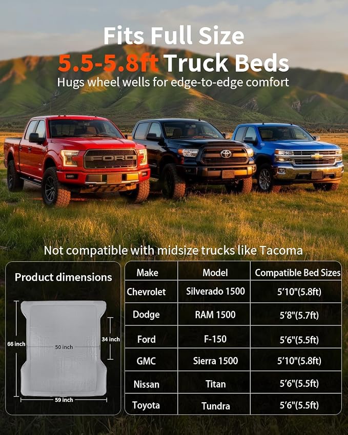 Umbrauto Upgraded Truck Bed Air Mattress for Full Size Short Beds 5.5-5.8ft, Drop-Stitch Tech with Built-in Pump, Heavy Duty Silent Inflatable Tent Bed for Outdoor Camping