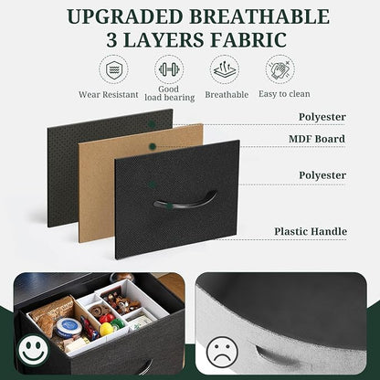 8-Drawer Dresser for Bedroom, Anti-Tip Tall Storage Organizer Chest of Drawers with Wooden Top and Metal Frame Fabric Bins for Closet, Living Room, Hallway, Entryway, Black