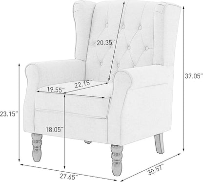 High Back Accent Chair, Fabric Upholstered Armchair Wingback Chair for Living Room, Comfy Single Sofa Solid Wood Legs Bedroom Side Reading Seat - Olive Green