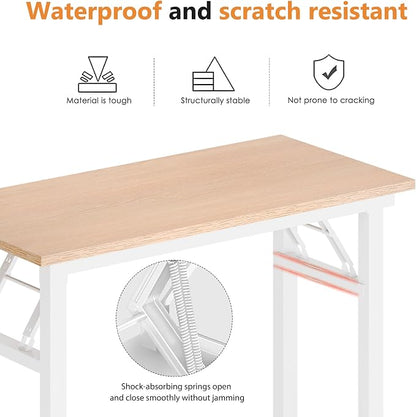 DlandHome Folding Desk Small Desk 31.5 inches Computer Desk for Home Office Folding Table Writing Table for Small Spaces No Assembly Required Pink Oak & White Frame
