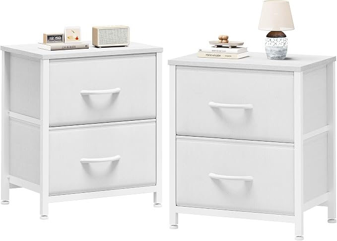 Sweetcrispy Nightstand Set of 2 with 2 Storage Drawers, 20" Height Small Bed Side Furniture End Table, Wooden Top Fabric Cabinet Kids Mini Dresser for Bedroom, Closet, Entryway, College Dorm | 20" Height End Table, Wooden Top Fabric Cabinet for Bedroom...