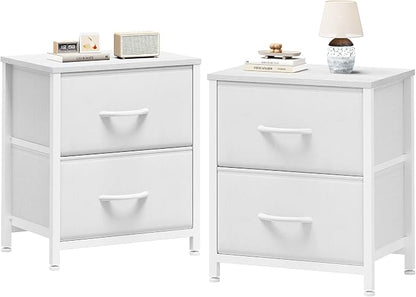 Sweetcrispy Nightstand Set of 2 with 2 Storage Drawers, 20" Height Small Bed Side Furniture End Table, Wooden Top Fabric Cabinet Kids Mini Dresser for Bedroom, Closet, Entryway, College Dorm | 20" Height End Table, Wooden Top Fabric Cabinet for Bedroom...