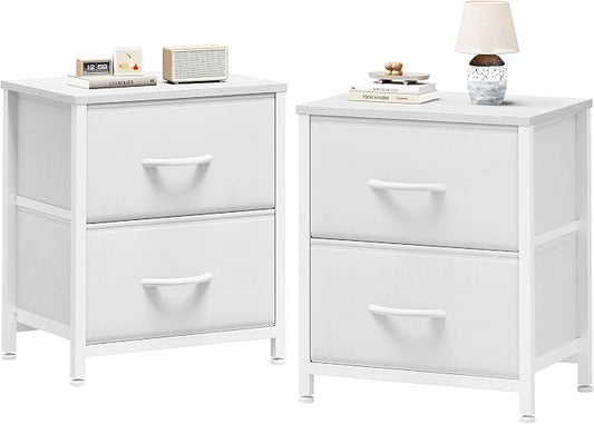 Sweetcrispy Nightstand Set of 2 with 2 Storage Drawers, 20" Height Small Bed Side Furniture End Table, Wooden Top Fabric Cabinet Kids Mini Dresser for Bedroom, Closet, Entryway, College Dorm | 20" Height End Table, Wooden Top Fabric Cabinet for Bedroom...