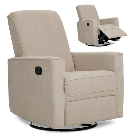 Evolur Raleigh Upholstered Manual Glider Recliner– Rocking & 360° Swivel with Smooth Glide – Greenguard Gold & FSC Certified – Modern Nursery and Living Room Chair in Tan