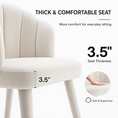 Hyfirm Velvet Dining Chairs Set of 2, Upholstered Modern Kitchen Dining Chairs with Petal Back & Fabric Covered Wooden Legs, Comfy Accent Armchairs for Bedroom/Kitchen/Vanity, Cream