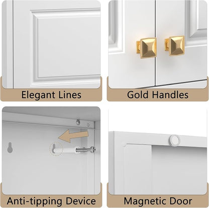 32" Metal Wall Cabinet 2 Doors,Pantry Cabinet Hanging Cabinets with Handle,Bathroom Storage Cabinet,16" D x 32" W x 15" H
