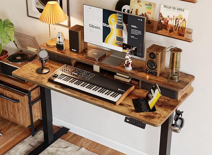 BANTI 63x28 Inch Electric Standing Desk with Dual Drawers, Stand Up Table with Storage, Adjustable Height, Deeper Wider Desktop, Black Frame/Rustic Brown Top